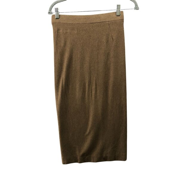 Enza Costa x Intermix Wrap Midi Skirt Womens S/XS Brown Cotton Cashmere - Picture 2 of 8